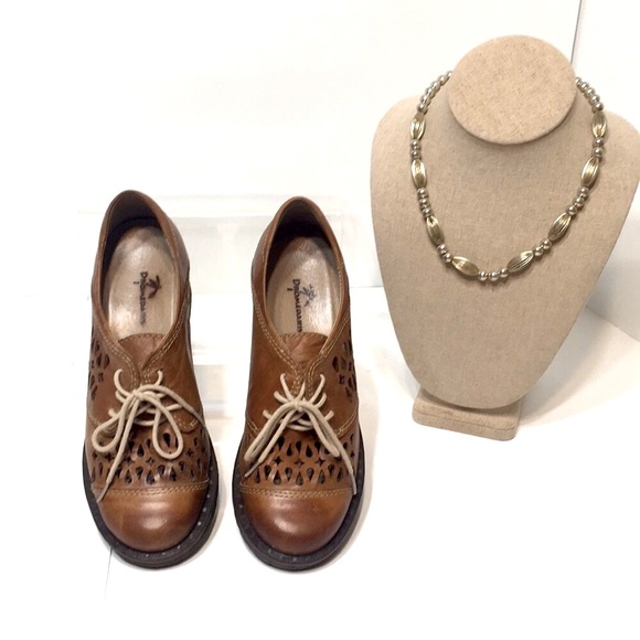 Dromedaris oxford laser cut out block heel EU36 Kaya tan brown - Picture 5 of 16